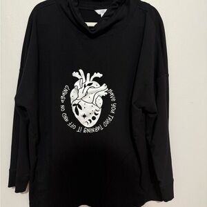 Black Graphic Pullover with White Heart Art